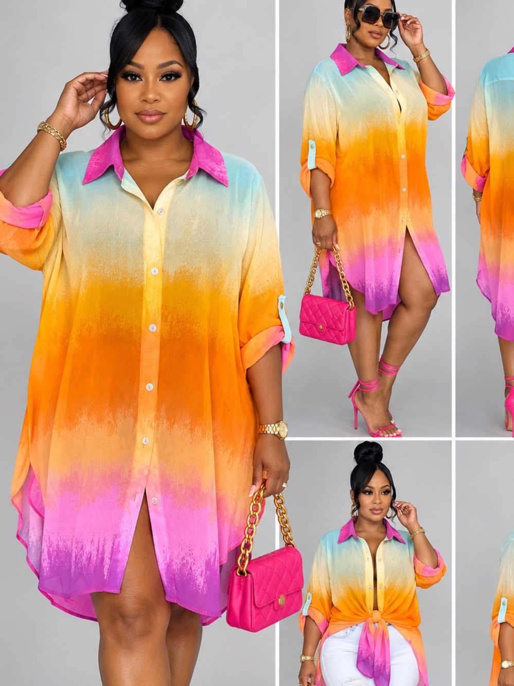Multiples Ombre Button-Up Shirt